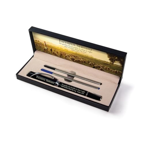 Bolígrafos de lujo de las Escrituras – Faithful Servant, bolígrafo triangular con tinta azul y negra extra, bolígrafos cristianos inspiradores con caja de regalo, regalos para hombres cristianos,