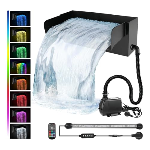 Gotrain Cascade d'étang 30 cm avec LED Déversoir pour Cascade Kit Cascade pour Bassin 45 W, 3 000 l/h, avec Pompe et télécommande pour Fontaine, terrasse,...