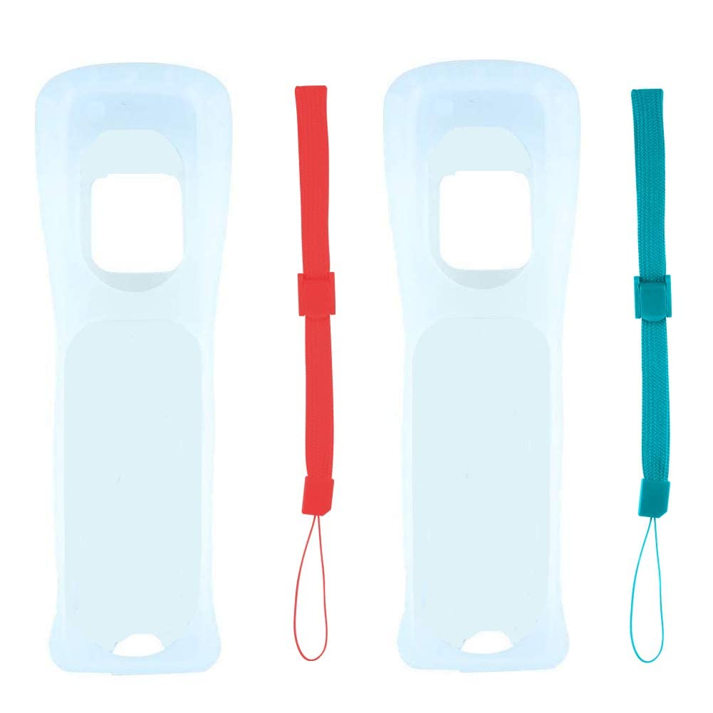 Poulep Gesture Controller and Nunchuck Joystick with Silicone Case for Wii Wii U Console (red + light blue)