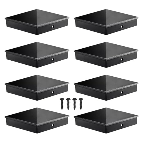 Threekia 6x6 Post Caps Black (Fits 5.5x5.5) ASA Material - UV Fade & Crack Resistant Fence & Deck Post Caps 6x6 (8 Pack) Long-Lasting Protection for Outdoor Wood Posts