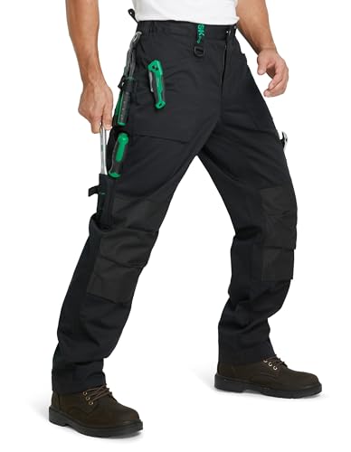 SKPRO Mens Work Pants with Knee Pad Pockets Carpenter Pants for Construction Utility Workwear Cargo Pants NO Knee Pads (Black 34W32L)