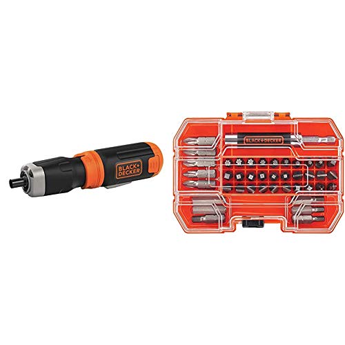 BLACK+DECKER Cordless Screwdriver, Alkaline with Screwdriver Bit Set, 42-Piece (BCF601AA & BDA42SD)