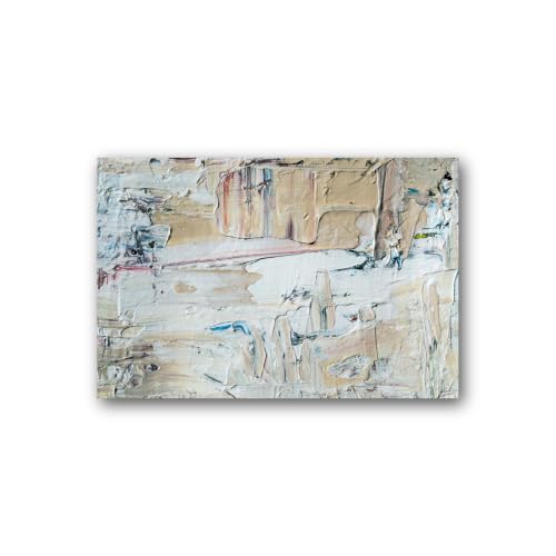 Tableau sur toile beige et blanc avec coups de pinceau relief pour salon épuré