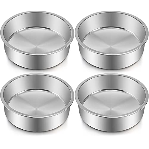 8 Inch Cake Pan Set of 4, Yododo Stainless Steel Round Cake Pans Tier Baking Pans, Fit in Pot Pressure Cooker Air Fryer, One-piece Molding, Heavy Duty, Mirror Finish & Dishwasher Safe