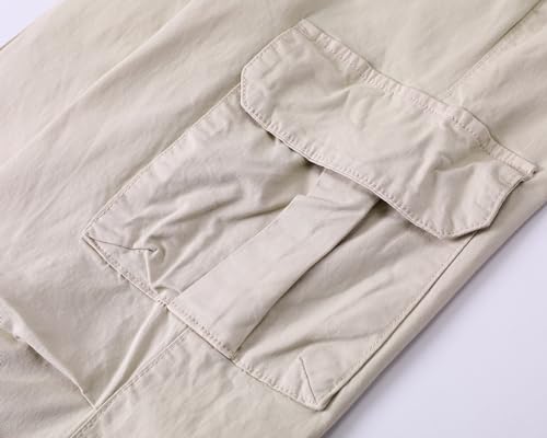 Image of Girls Cargo Pants Kids Pants Khaki Elastic Ankles Wide Leg Teen Streetwear Trendy Jogger Sweatpants