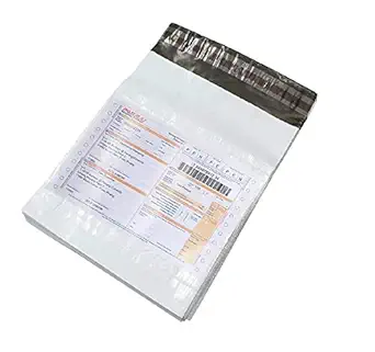 Elegance 50 pack of Economy 60 Microns Polybag 12x14 (12 x 14 inches) with Document Pouch POD Jacket, Courier Bags/Envelopes/Pouches/Cover Polybags for Shipping/Packing/Mailing