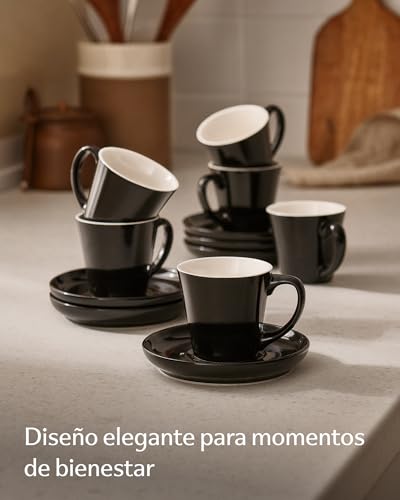 Miniatura 2 de Cosumy Juego De 6 Tazas Cafe Espresso Negras Con Platos - Cerámica - Apto Para Lavavajillas - Con Caja De Regalo - Set Tazas De Cafe - Tazas Cafe Con Leche - Taza Cafe Taza Café, Juego Cafe - 70 Ml