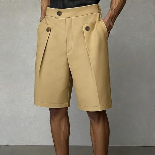 HSUAYEUD Short en Lin pour Homme Taille Classique Devant Plissé Bermuda Italien Été Léger avec Poches Coupe – vue 2