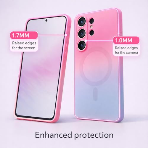 Image of amazon basics Gradient Mag-Safe Case for Samsung Galaxy S25 Ultra 5G | Soft Silicone Shockproof Cover with Camera Protection | Slim Lightweight Design | Smooth Touch & Durable - Pink & Blue