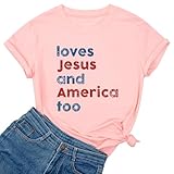 Ykomow She is a Good Girl Loves Her Mama Loves Jesus & America Too Shirt Womens Memorial Day Graphic Tees (Jesus-Pink, L)