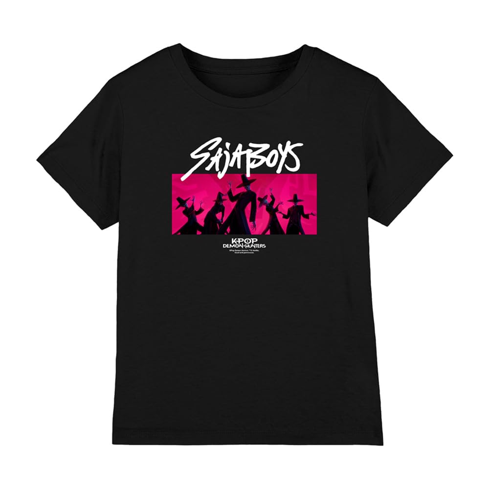 Kpop Demon Hunters Saja Boys Pink Demons Kids T Shirt, Black, 12-13Y
