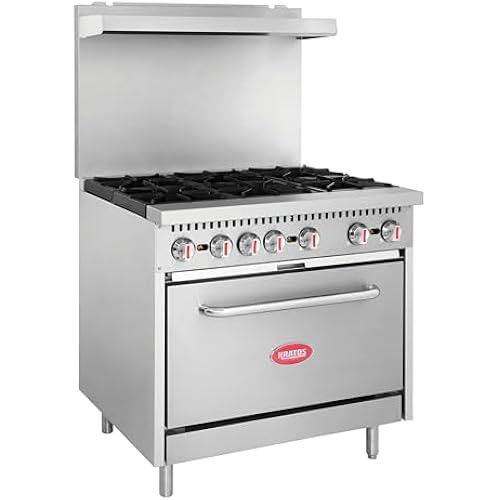Kratos 36" Commercial Gas Range & Oven, 6 Burners and Full Size Oven