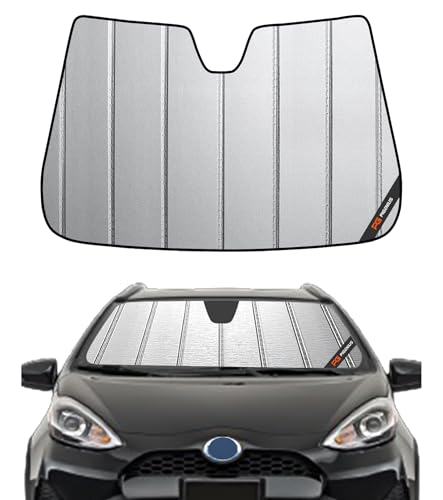 Pigenius Windshield Sunshade for Toyota Prius C 2012-2019 (Subcompact / NHP10), Premium Grey Leather Finish