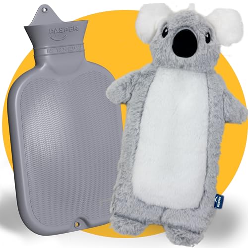 XXL Wärmflasche Groß 3 5 Liter mit Bezug - Nahtlose Ausführung - Koala Weiches Fleece Wärmflaschenbezug - Wärmeflasche XL für Babys Kinder und Erwachsene - Geschenk für Frauen Freundin