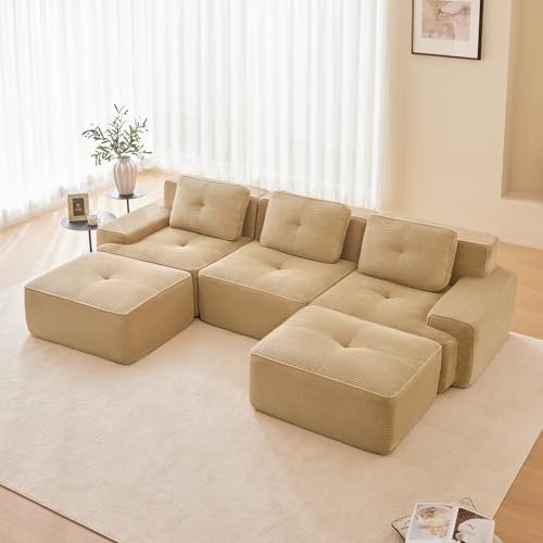 Image of Corduroy Modular Sectional Sofa, Oversized Cloud Couches for Living Room