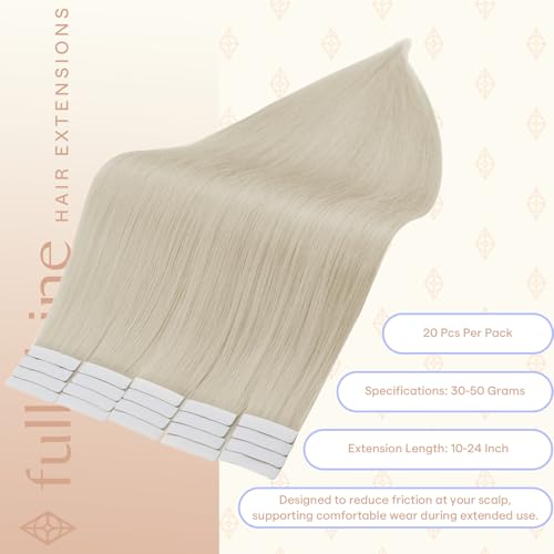 Image of Full Shine Hair Extensions Real Human Hair Tape in, Ice Blonde 24 Inch | 50g 20PCS, Invisible Straight Double Sided Tape in Hair Extensions Natural Comfortable Lived-In Color Add Length