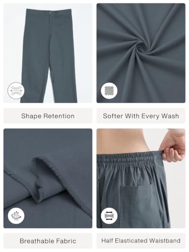Image of SAADAA Women's Airy Linen Straight Pants | Regular Fit Trousers | Half Elasticated with Drawstrings & Buttons | 4 Pockets | Everyday & Office Wear