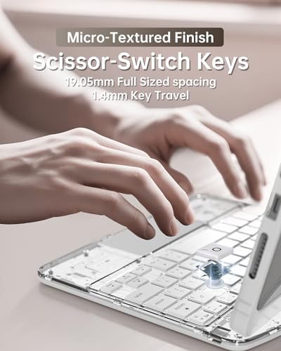 Image of Intermerge Keyboard Case for iPad mini 7 (A17 Pro, 2024) & Mini 6 (2021) 8.3 inch - 360 Swivel Multi-Touch Trackpad, 7-Color RGB Backlit Keys, Pencil Holder, Type-C Charging, Power Indicator-Frost Pulse