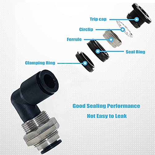Jienk 5Pcs Bulkhead Elbow 1/4" X 1/4" Tube Od Push To Connect Tube Fitting, Plm-1/4 Bulkhead 90 Degree Elbow Pneumatic Quick Connect Air Fitting #TOP4