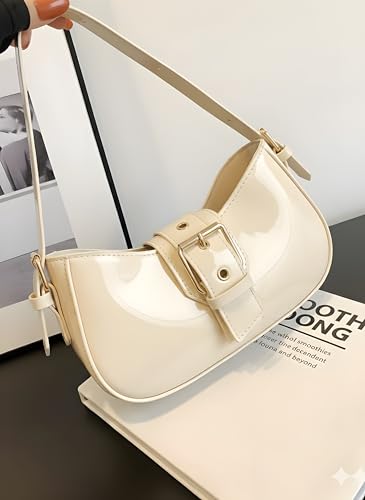 Image of Korean Style Leather Shoulder Bag with Buckle Glossy Finish Crossbody Purse for Daily Use Travel & Shopping Phone Purse with Adjustable Strap Lightweight Trendy Bag for Girls
