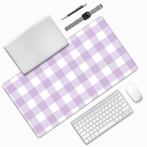 Grand tapis de souris de jeu violet et blanc à carreaux pour bureau - 5