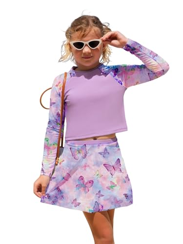 Image of WDIRARA Girl's 3 Piece Butterfly Print Tankini Swimwear Set Boho Raglan Sleeve Bikini Sets Bathing Suit