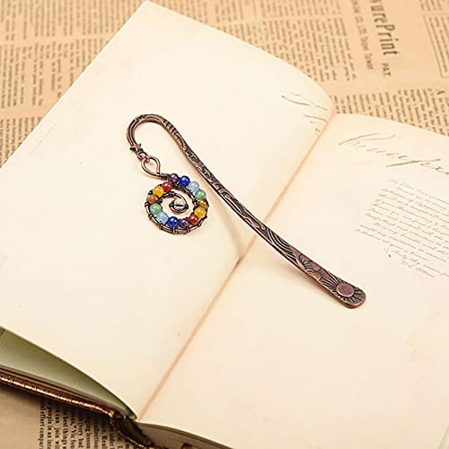 Vadiforest 2 Pcs Vintage Bronze Tree Of Life & Spiral Symbol Metal Bookmark Set Natural 7 Chakra Healing Crystal Tumbled Chip Stones Bookmarks Handmade Book Mark Gift #TOP5