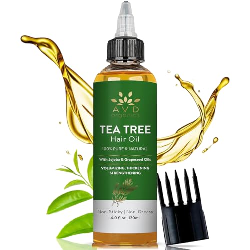 AVD Organics Tea Tree Oil for Hair 4.05 fl oz | with Jojoba & Grapeseed Oils | Soothes Itchy Scalp & Fights Dandruff | Moisturize Skin Strengthen Hair | Ideal for Both Men and Women | 4.05 fl oz