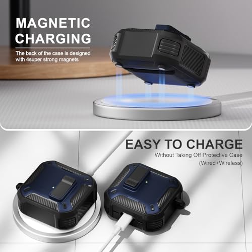 Image of for AirPods 4 Case with Magnetic Secure Lock Clip and Phone Stand, Compatible with Magsafe Charging, with Carabiner&Cleaner kit for Apple iPod 4th Generation Cover(2024) Men Women (Deep Blue)