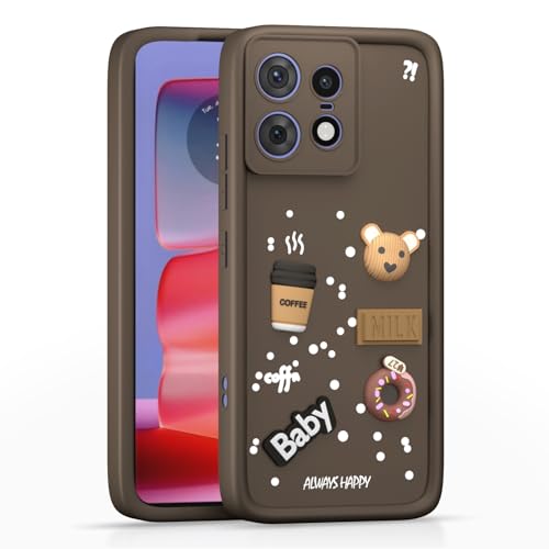 Image of Pikkme Back Cover for Moto Edge 50 Pro 5G | Cute Fun Cartoon 3D Bear Silicone Full Body Protection Bumper Cover (Brown)
