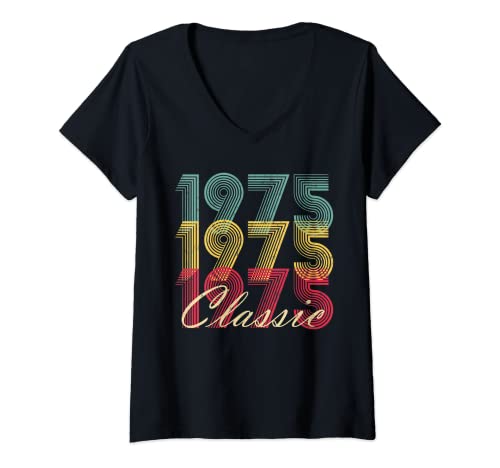 Womens 48th Birthday Gift Vintage 1975 Classic Men Women Retro Born V-Neck T-Shirt