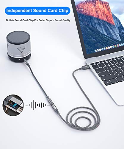 AkoaDa USB to Audio Jack Adapter (3ft), External Sound Card Jack Audio Adapter with 3.5mm Aux Stereo Converter Compatible with Headset,PC, Laptop, Linux, Desktops, PS4 and More Device (Grey)