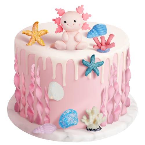 RoundFunny 24 Pcs Axolotl Birthday Decorations Supplies Include 1 Cake