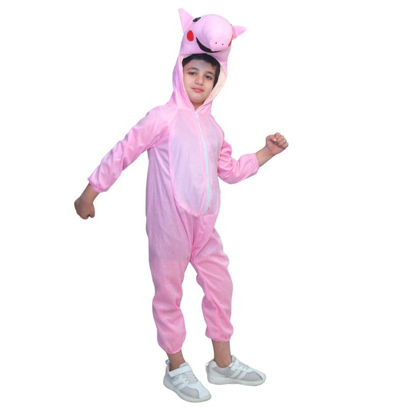 Image of Kaku Fancy Dresses Cartoon Character Pig Fancy Dress Costume for Kids | Animal Jumpsuit with Hood |Pink Theme Outfit for School Functions, Birthday Parties & Stage Performances -3 To 4 Y
