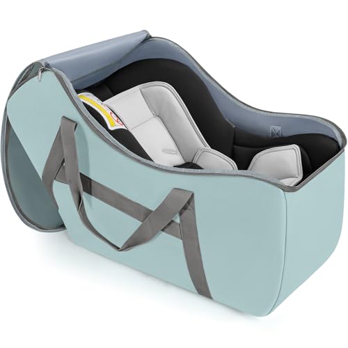 Image of Padded Car Seat Bag Compatible with Most Nuna Pipa Car Seats UPPAbaby MESA V2 without Base & Chicco KeyFit 30 and Base, Car Seat Travel Bag for Airplanes, Light Cyan