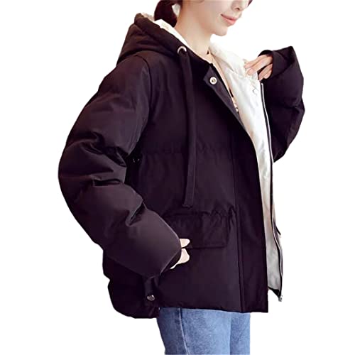Veste d'hiver rembourrée en coton pour femme Noir L avec capuche