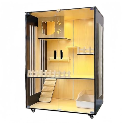 zjdgweh 猫ケージ キャットケージ 木製 多機能キャットハウス 猫用コンドミニアム 猫ケージ ペット別荘 高級猫ヴィラ 大型 猫別荘木防水透明 た猫キャビネット 車輪付き 通気性があり 蒸れにくい 組立簡単 屋外屋内用 多頭飼い (A1:90*60*