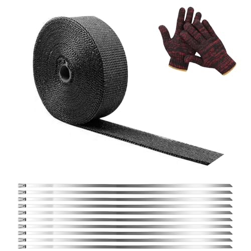 LLTLGF 6M*5CM Cinta Anticalorica Para EscapesCinta Aislante de Fibra Termicacon 10 abrazaderas de acero inoxidable,Cinta Anticalorica Escape Aislante de Fibra Para Colector de Escape de Motocicleta