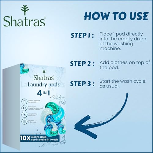 Image of Shatras 4-in-1 Laundry Pods Combo Pack - 60 Powerful Pods for Deep Cleaning, Stain Removal, Brightness & Fresh Fragrance | Suitable for Front & Top Load Washing Machines
