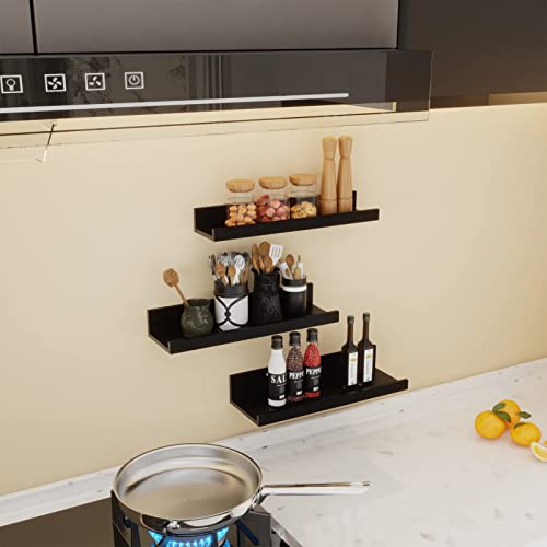 Giftgarden 16 Inch Black Floating Shelves For Wall Mount, Woodgrain Wall Shelf Ledge For Bathroom Bedroom Kitchen Living Room Office Storage, Set Of 3 Different Sizes #TOP5