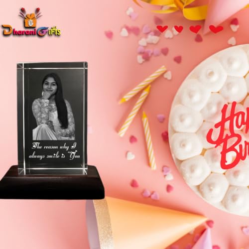 Image of Personalized 3D Cube Crystal Photo Frames Rectangle Shape (5x5x8 CM) with free light base