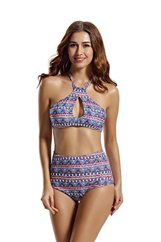 zeraca Women's High Neck Halter Top High Waisted Bikini Bathing Suits