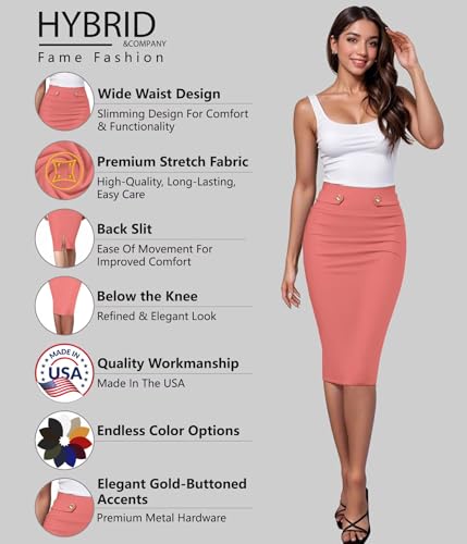 Image of Hybrid & Company Women's Nylon Ponte Skirt | Premium nylon ponte fabric, stretch comfort, pencil skirt design, below knee length, ideal for office and casual styling