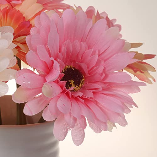 Akosier 9 Pcs Artificial Gerbera Flower, Barberton Daisy, Silk Daisies Flower With White Vase, Simulated Gerbera,Home/Coffee Shop Decoration #TOP3