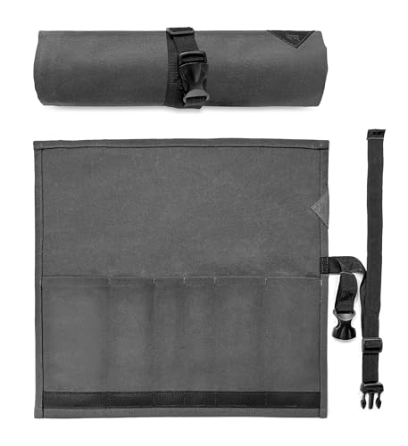 Under NY Sky Estojo Porta Faca - 6 Bolsos, Case em Lona Parafinada Grossa, Reforço de Couro - Bolsa Rolo Porta Faca - Chef, Grill, Churrasco - Cinza