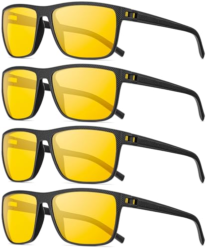 QALLY Night Vision Glasses Men, Night Driving Glasses for Men Lightweight Anti Glare 4 Packs