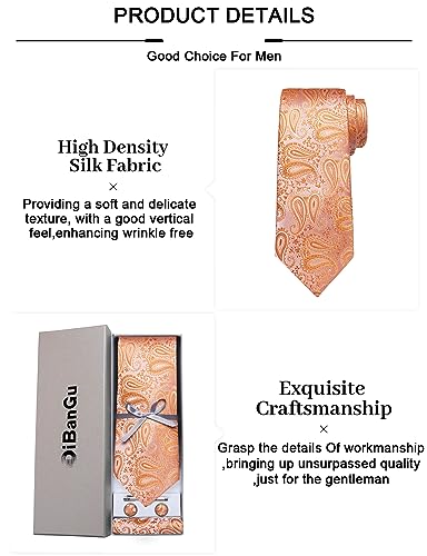 Image of DiBanGu Paisley Ties for Men Silk Necktie and Pocket Square Cufflinks Tie Clip Set Woven Classic Mens Tie for Wedding Party
