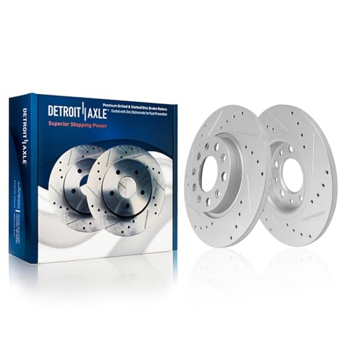 Image of Detroit Axle - 8pc Brake Kit for 2015-2017 Chrysler 200 | Drilled and Slotted Disc Brake Rotors Ceramic Brake Pads 2016 Replacement 12.99 inch inch Front and 10.95 inch inch Rear Rotor