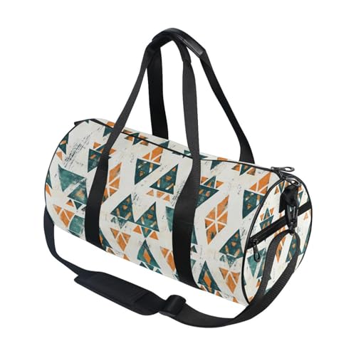 Aztec Navajo Print Sports Duffel Bag Large Capacity Barrel Gym Bag with Full Print Polyester Fabric, Multiple Pockets and Detachable Strap for Sports Gym and Weekend Getaways