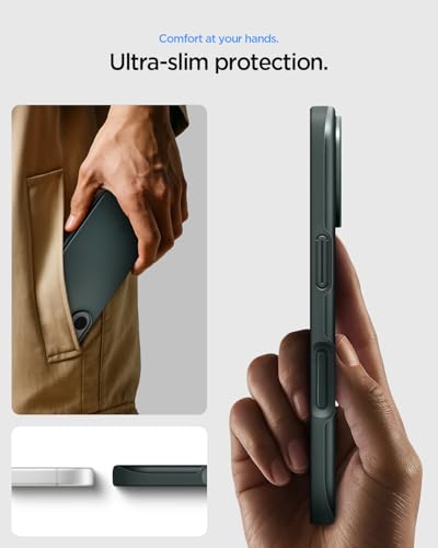 Image of Spigen Thin Fit MagFit Back Cover Case for iPhone 17, MagSafe Compatible, Slim Frame - PC+TPU | Abyss Green